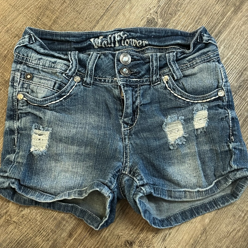 wallflower womens ripped bedazzled short shorts